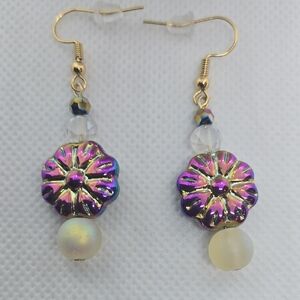 Purple and Gold Floral Earrings